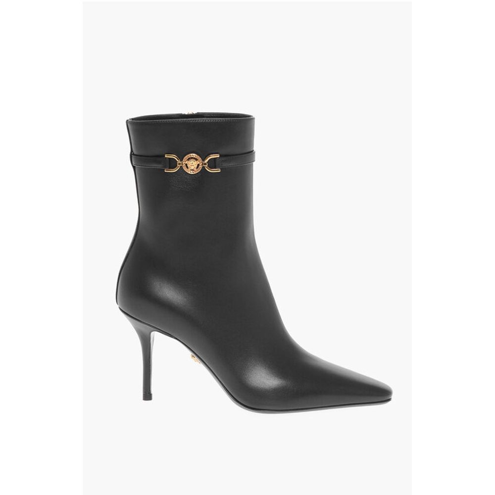 Leather Booties with Logoed Strap and Stiletto Heel 9cm