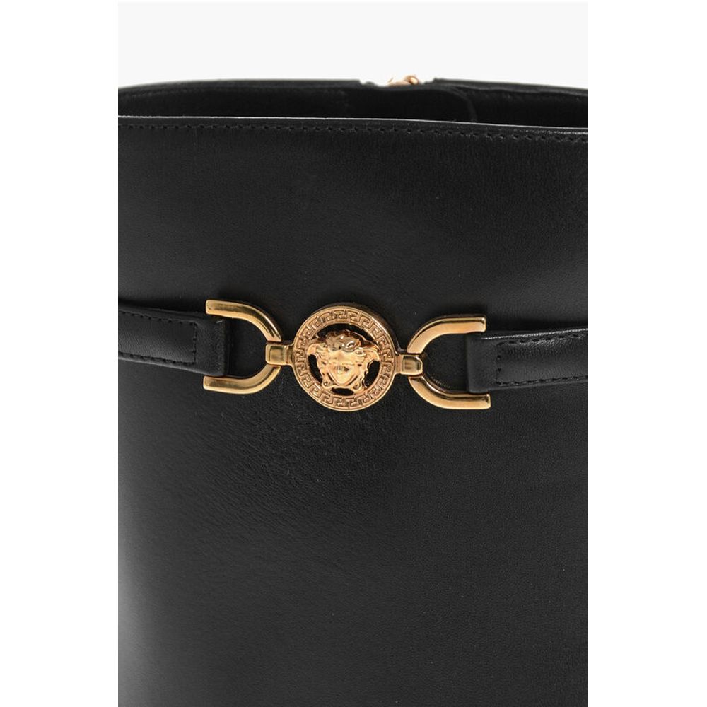 Leather Booties with Logoed Strap and Stiletto Heel 9cm