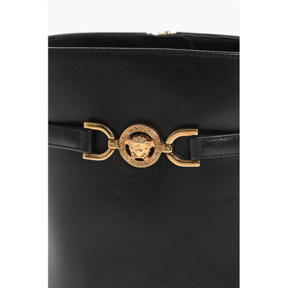 Leather Booties with Logoed Strap and Stiletto Heel 9cm