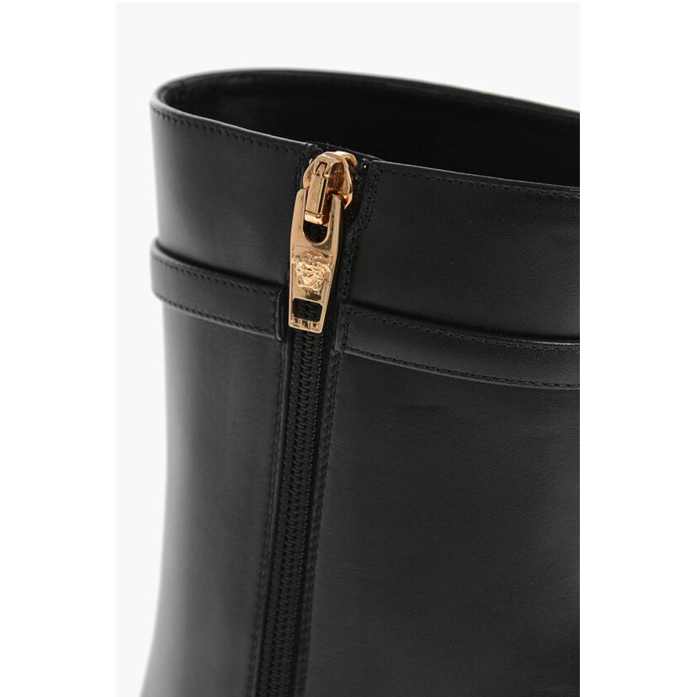 Leather Booties with Logoed Strap and Stiletto Heel 9cm