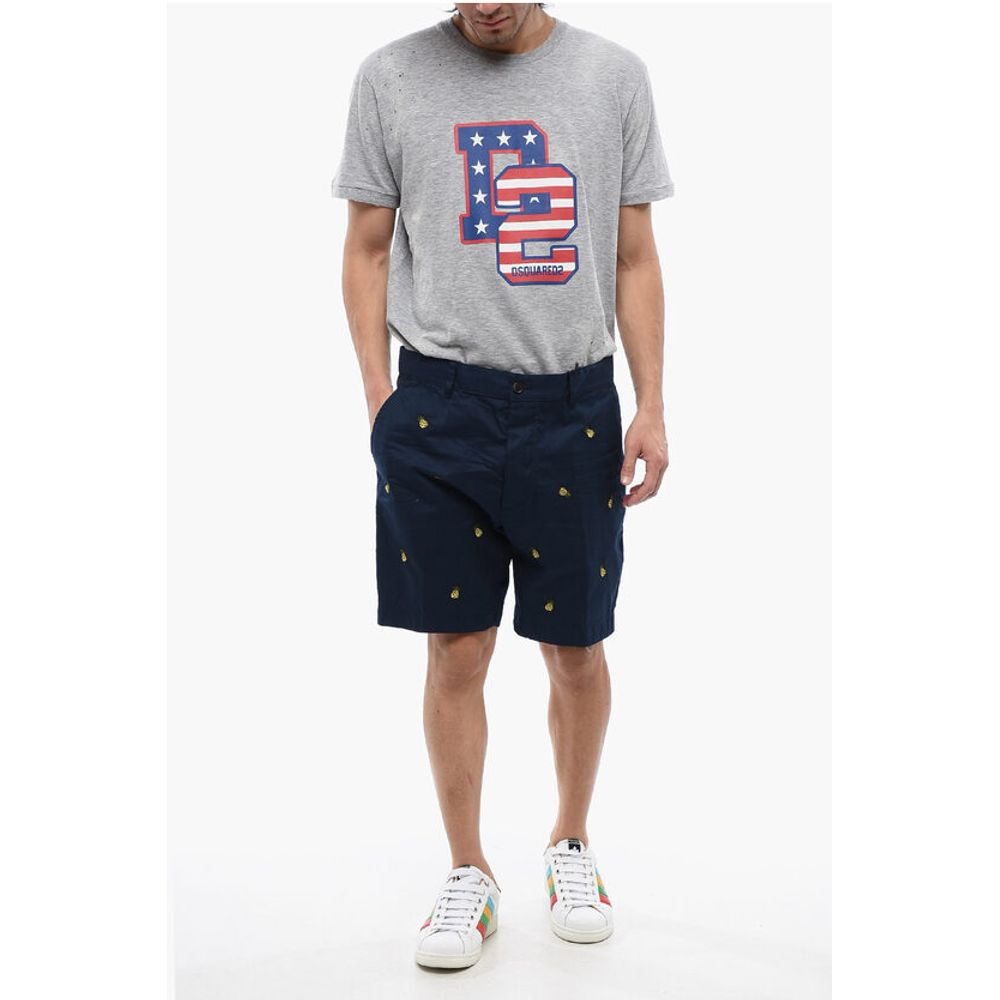 Cotton Shorts With Ananas Embroidery