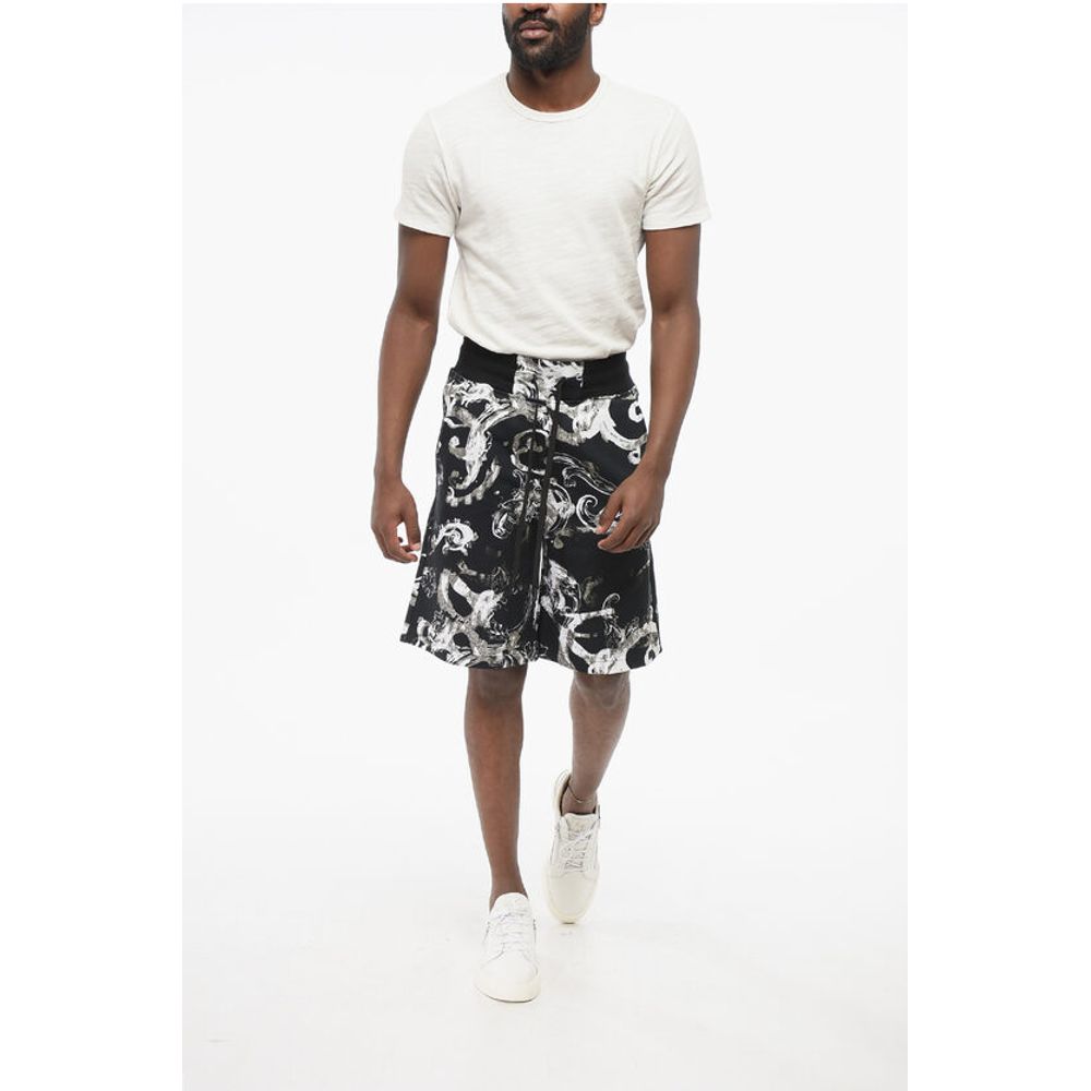 JEANS COUTURE Brushed Cotton Shorts with Barocco Motif