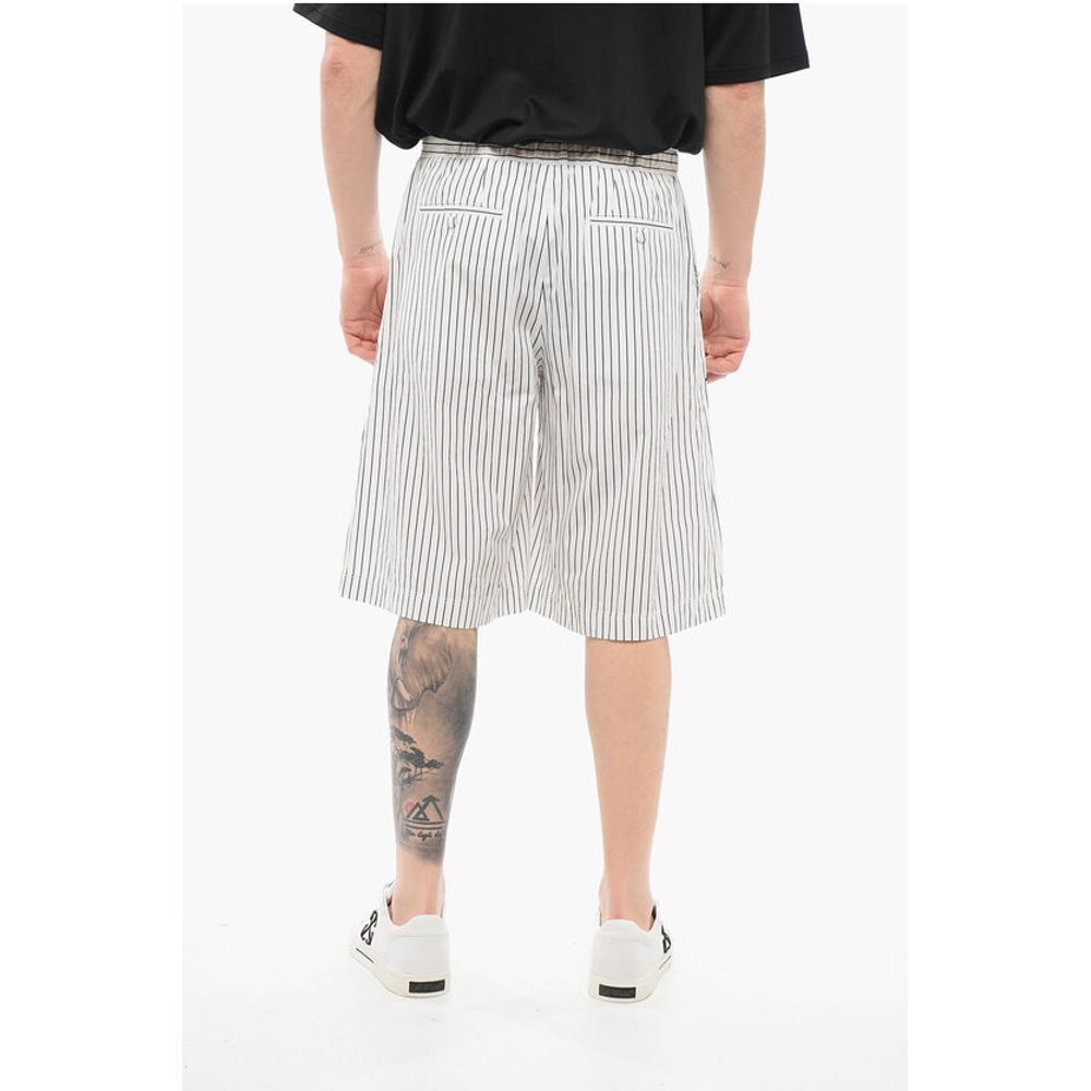 Pinstriped Cotton Shorts with Sequined Embroideries