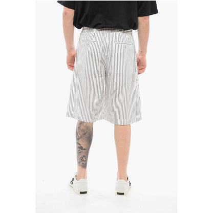 Pinstriped Cotton Shorts with Sequined Embroideries