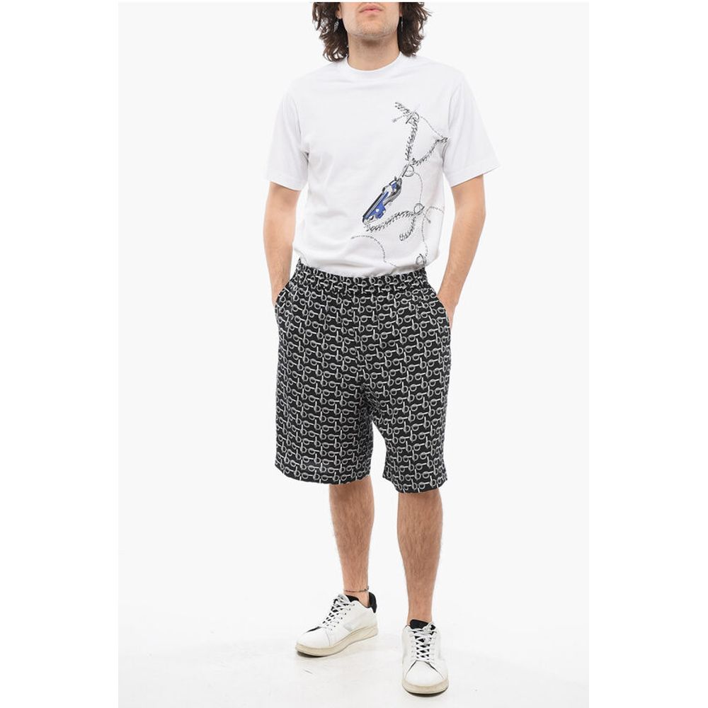Chain Printed Silk Shorts with Elastic Waistband