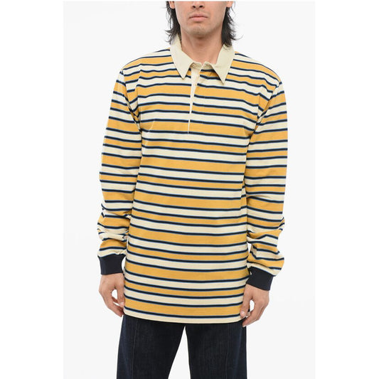 Long-sleeved Cotton Polo with Balanced Stripe Motif