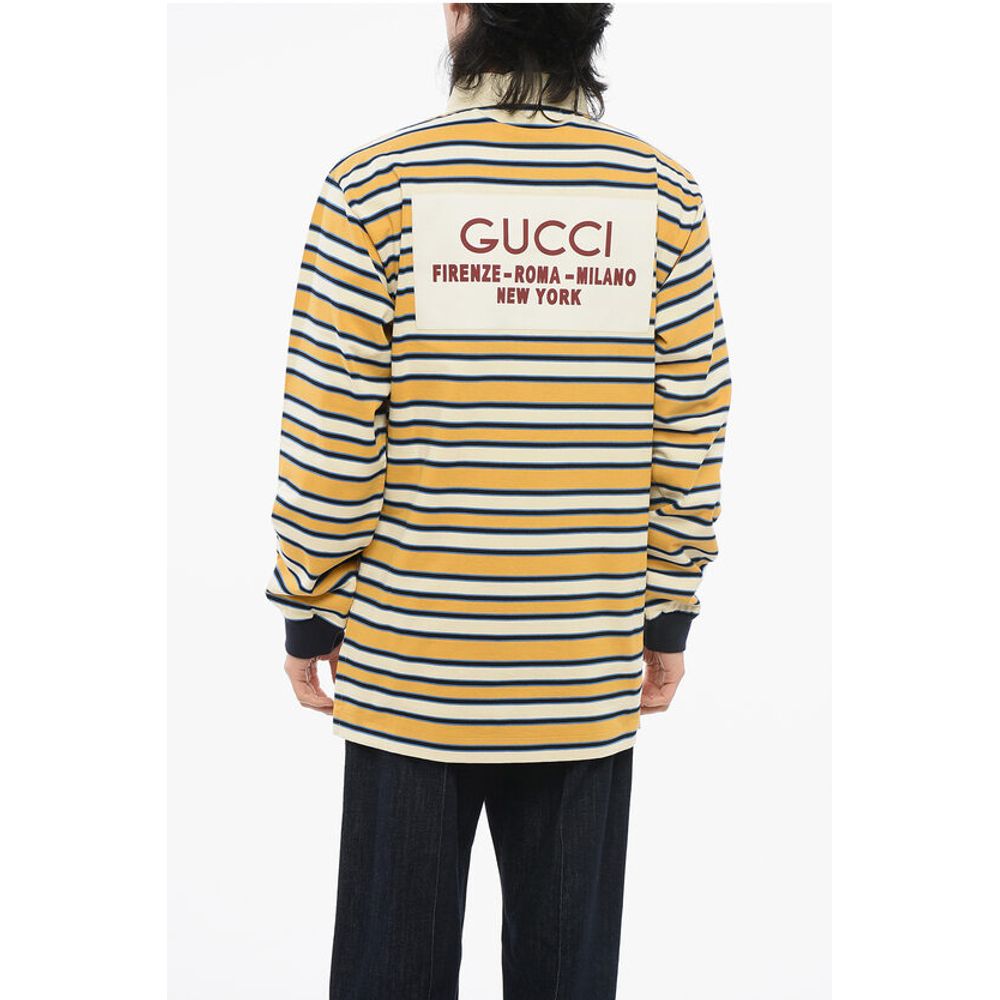 Long-sleeved Cotton Polo with Balanced Stripe Motif