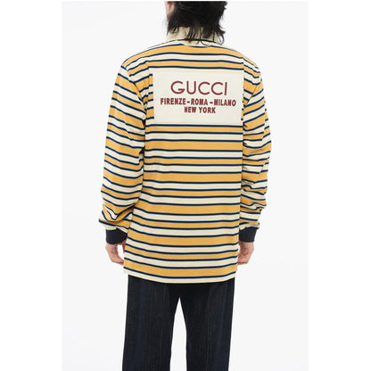 Long-sleeved Cotton Polo with Balanced Stripe Motif