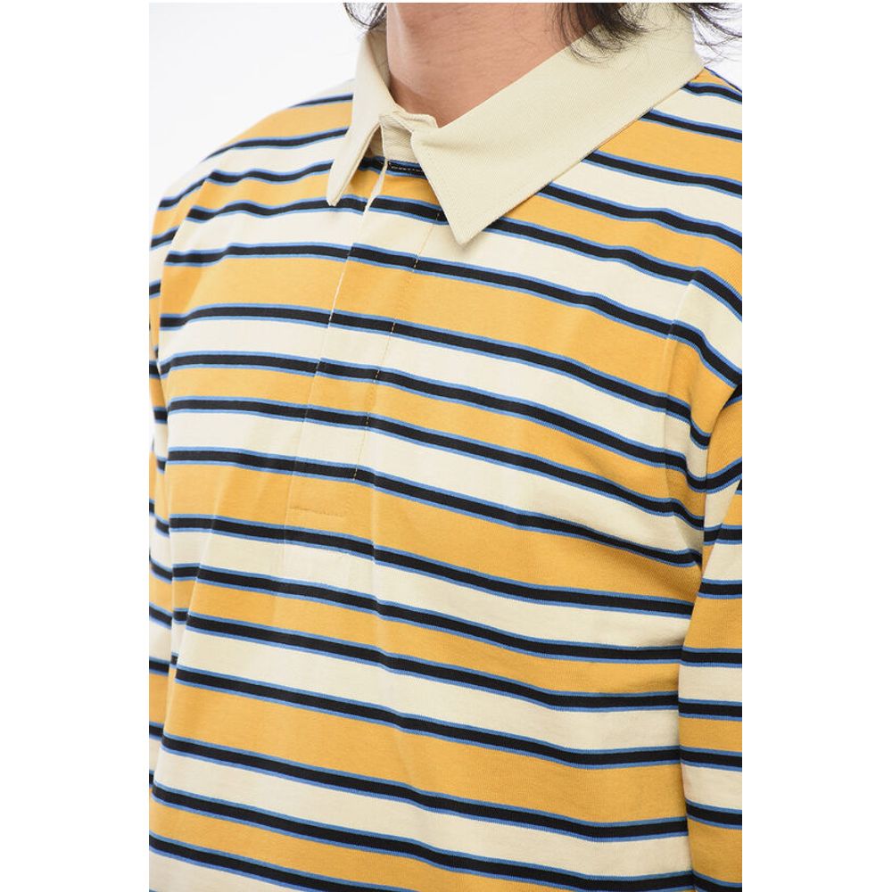 Long-sleeved Cotton Polo with Balanced Stripe Motif