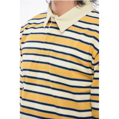 Long-sleeved Cotton Polo with Balanced Stripe Motif
