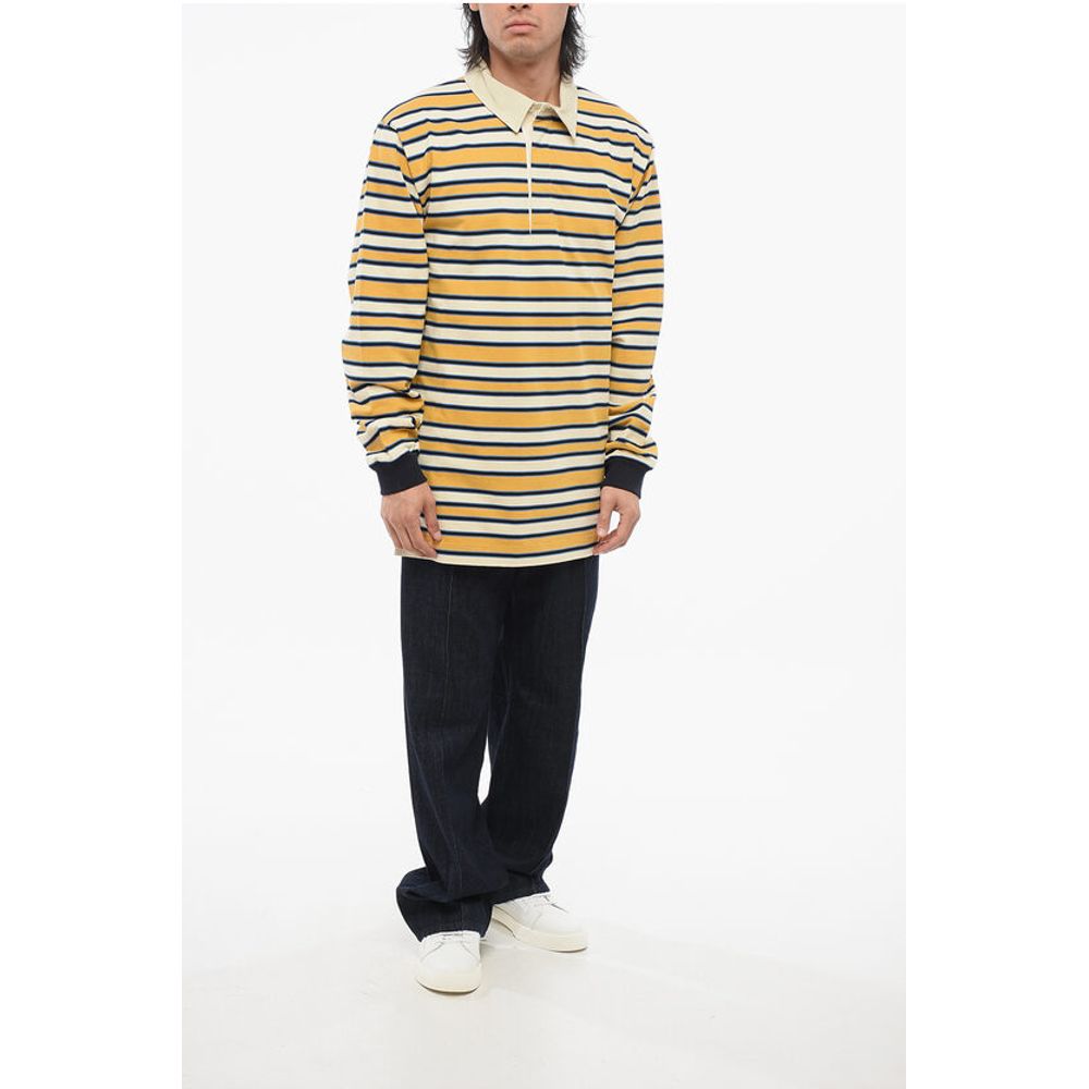 Long-sleeved Cotton Polo with Balanced Stripe Motif