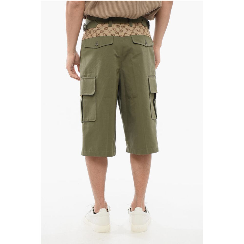 Cotton Cargo Shorts with Monogram Inserts