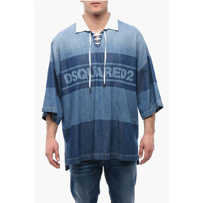 Denim Rugby Shirt with Oversized Fit
