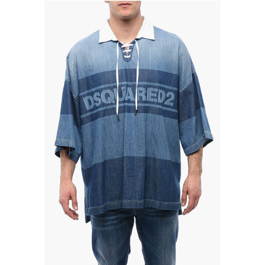 Denim Rugby Shirt with Oversized Fit
