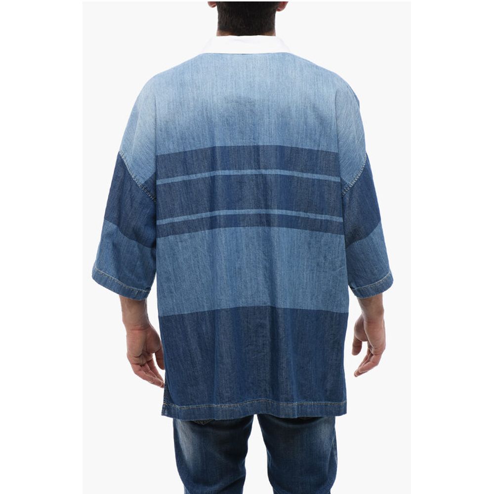 Denim Rugby Shirt with Oversized Fit
