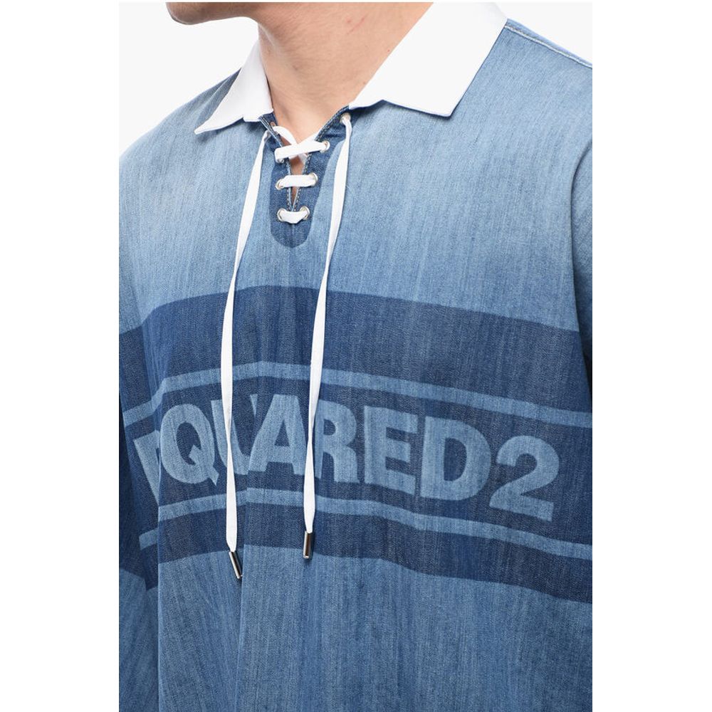 Denim Rugby Shirt with Oversized Fit