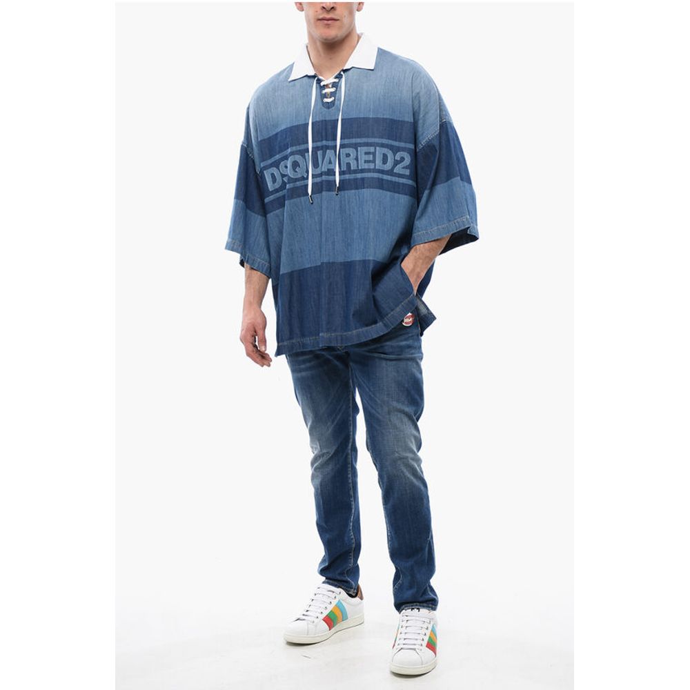 Denim Rugby Shirt with Oversized Fit