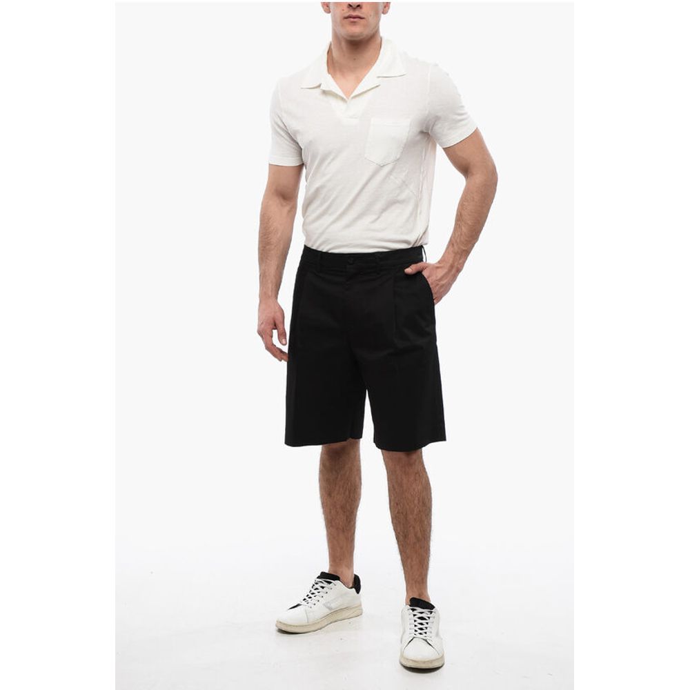 Solid Color Single Pleat Shorts with Belt Loops