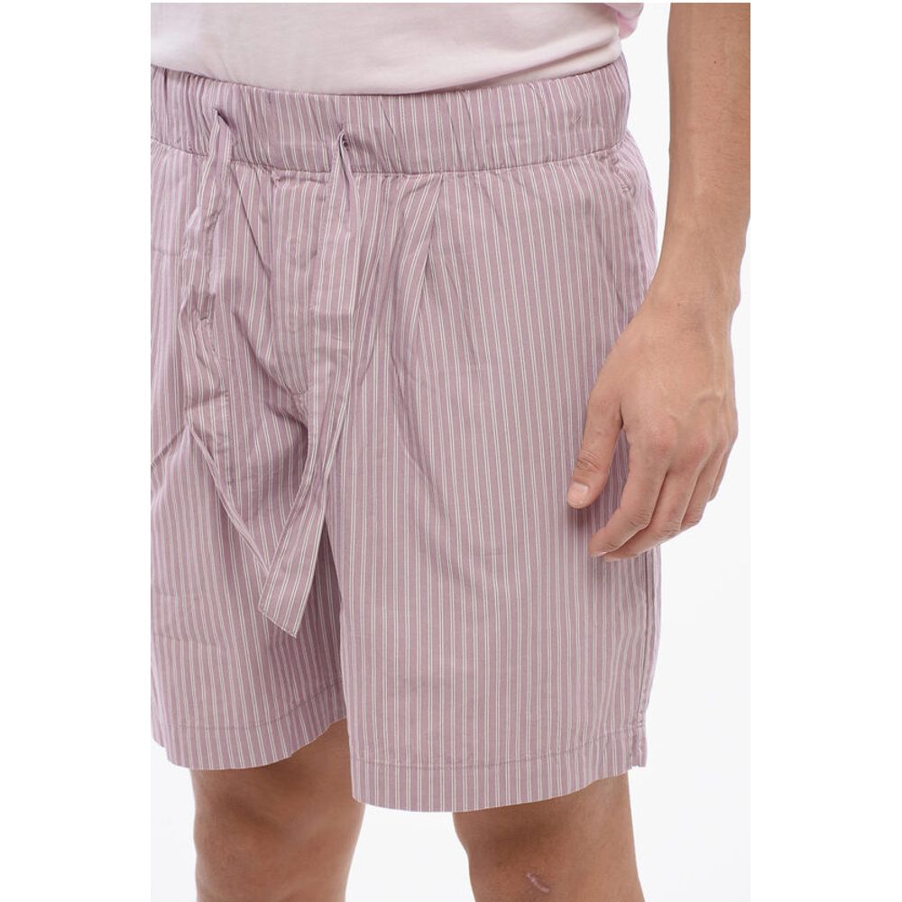 TEKLA Striped Cotton Shorts with Drawstring Waist
