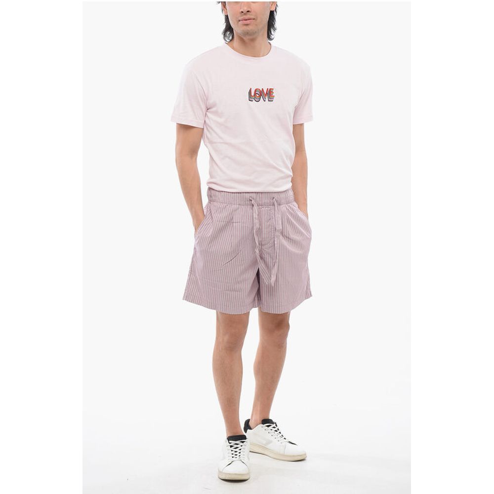 TEKLA Striped Cotton Shorts with Drawstring Waist