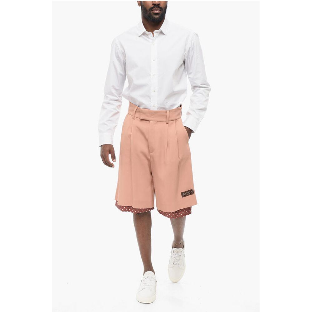 Double-pleated Twill Viscose Shorts with Polka Dot Detail