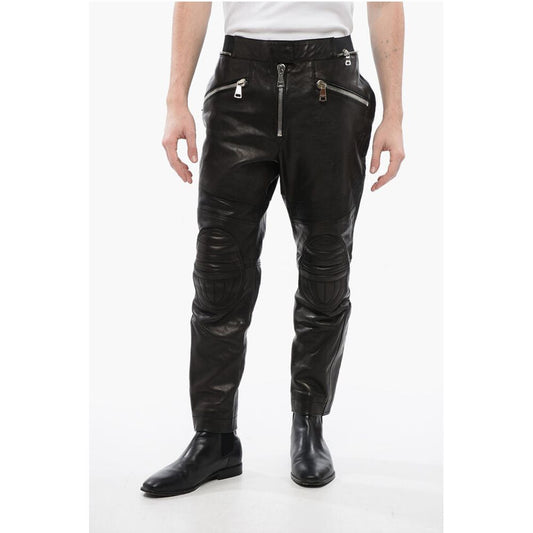 Leather Biker Pants with Elastic Waistband