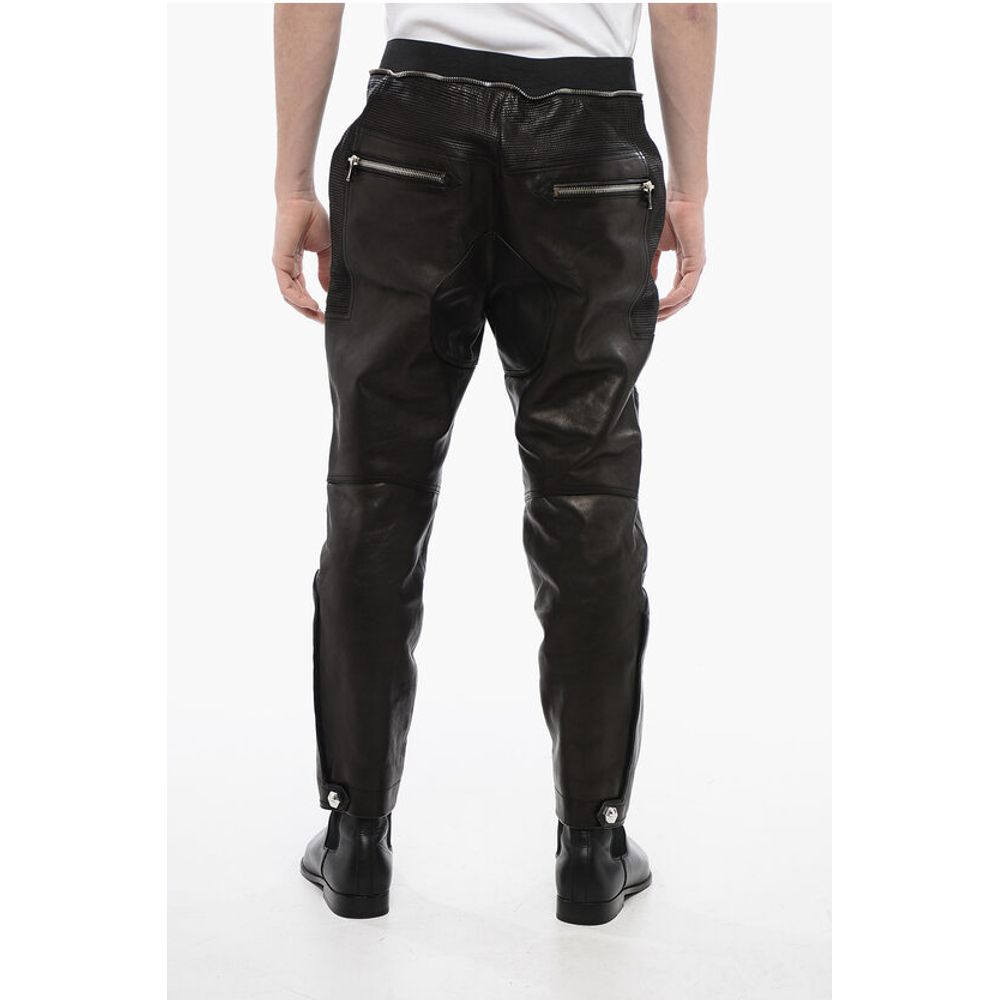 Leather Biker Pants with Elastic Waistband