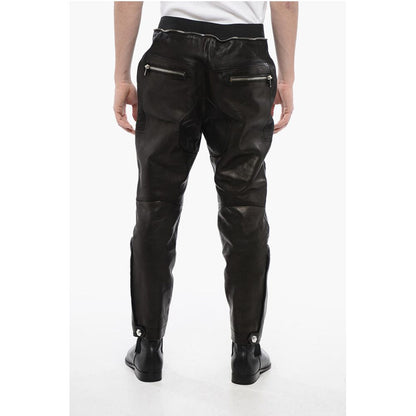 Leather Biker Pants with Elastic Waistband