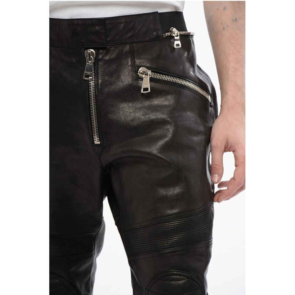 Leather Biker Pants with Elastic Waistband
