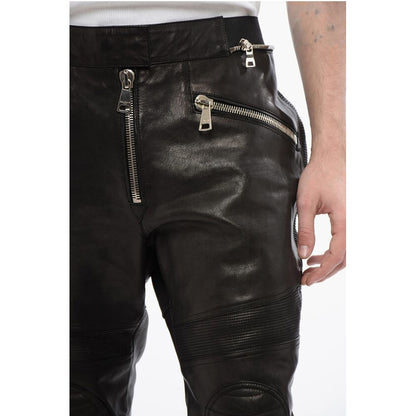 Leather Biker Pants with Elastic Waistband