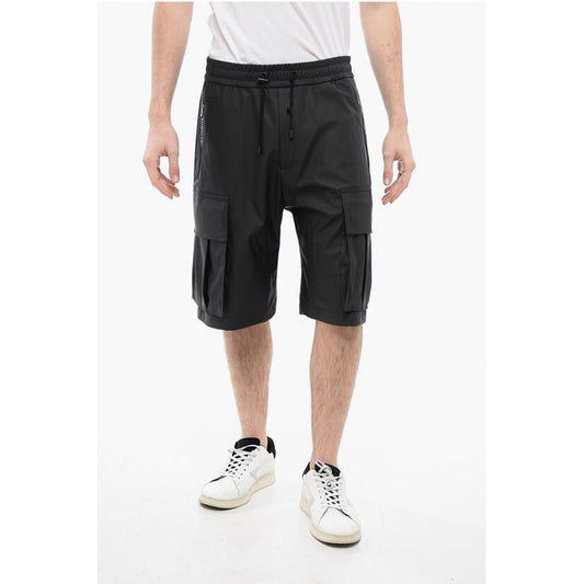 Eco-leather Cargo Shorts with Elastic Waistband