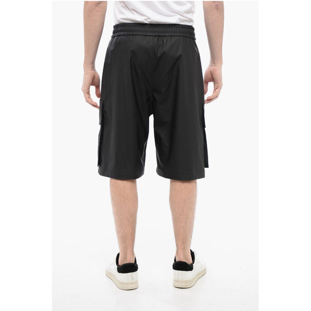 Eco-leather Cargo Shorts with Elastic Waistband