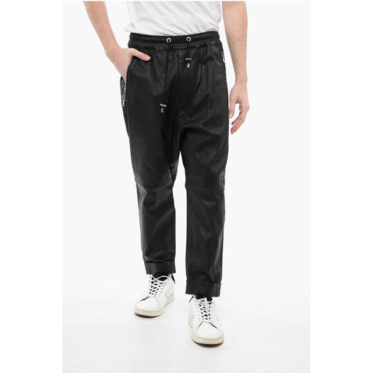 Low-Crotch Leather Pants with Cuffs