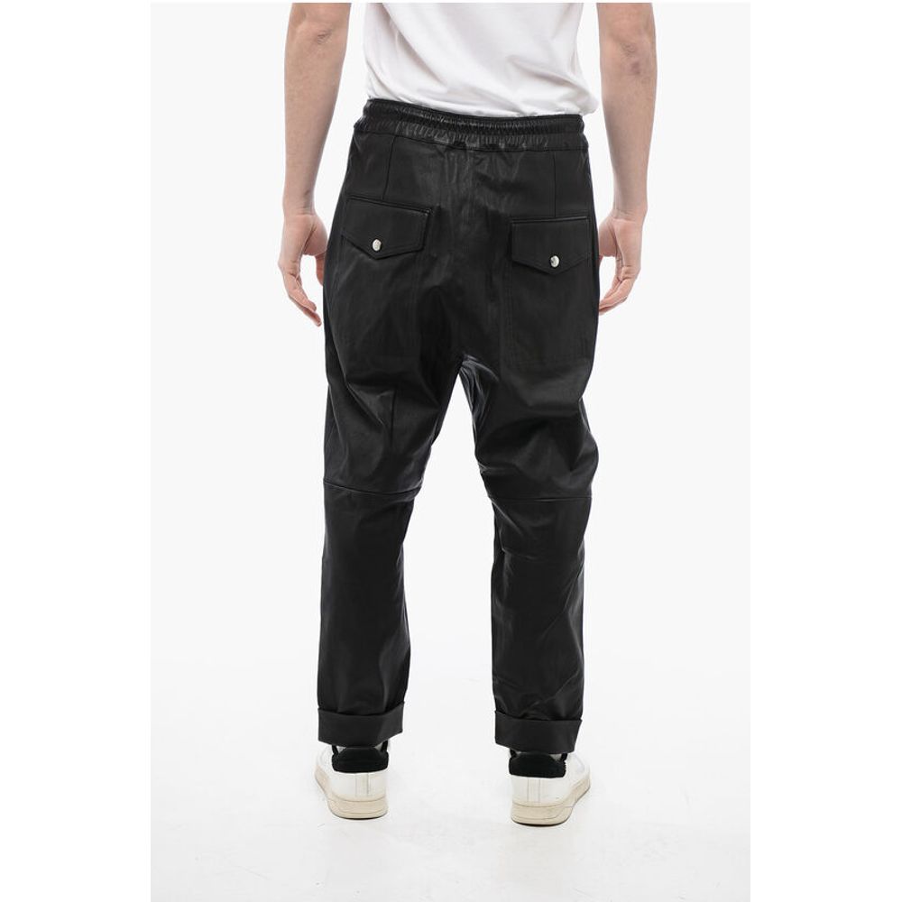 Low-Crotch Leather Pants with Cuffs