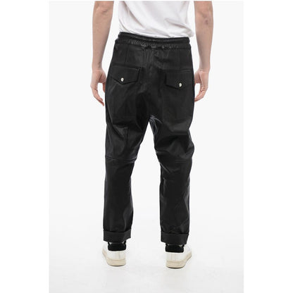 Low-Crotch Leather Pants with Cuffs