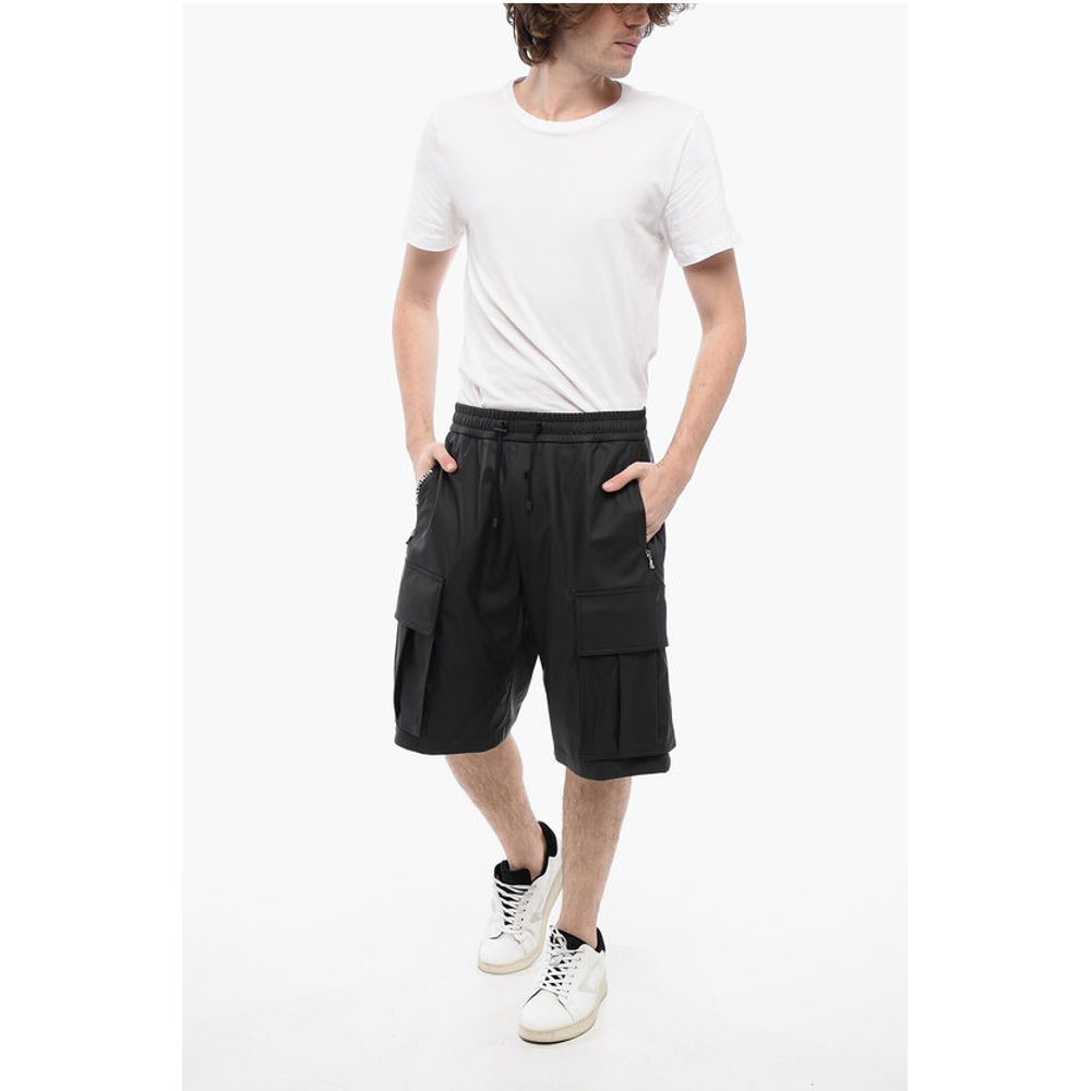 Eco-leather Cargo Shorts with Elastic Waistband