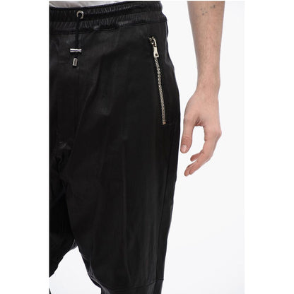 Low-Crotch Leather Pants with Cuffs