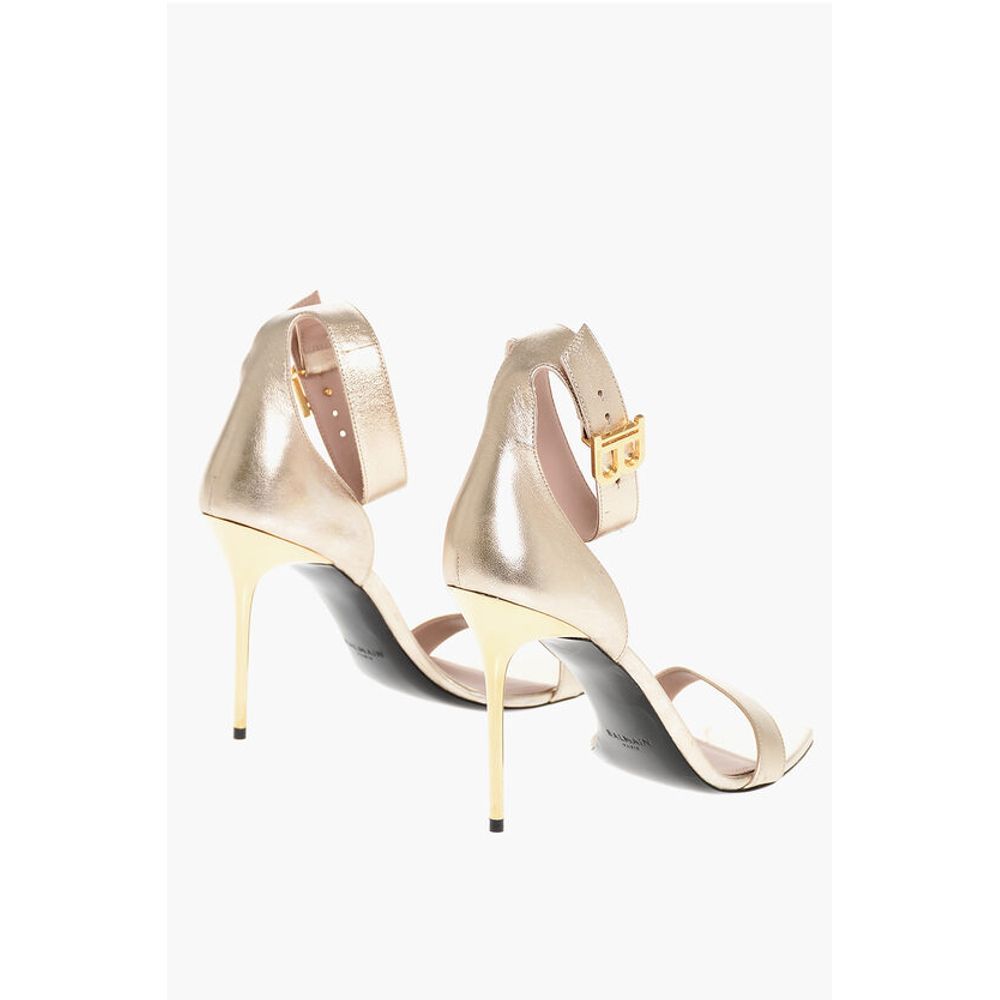 Metallized Leather Ankle-Strap Sandals 11 cm