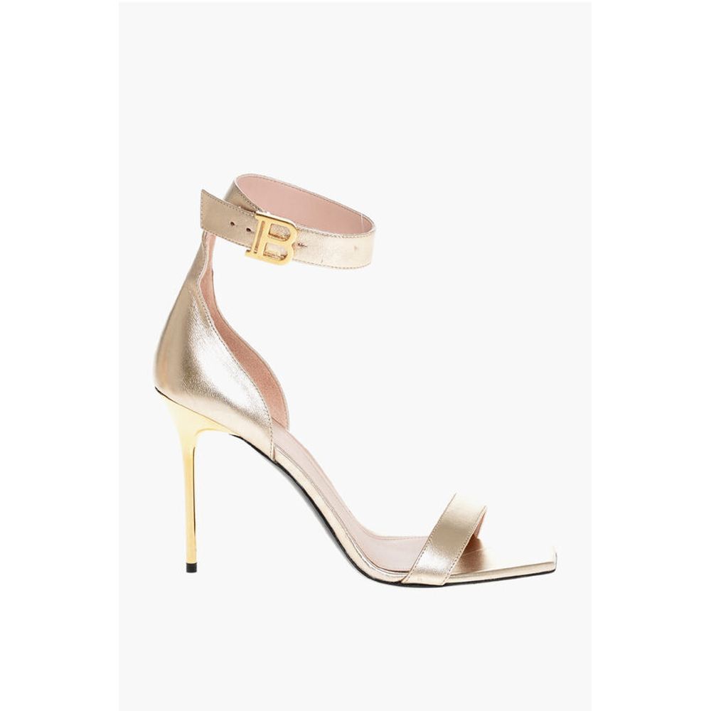 Metallized Leather Ankle-Strap Sandals 11 cm