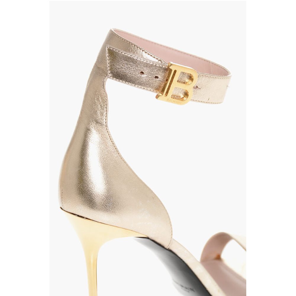 Metallized Leather Ankle-Strap Sandals 11 cm