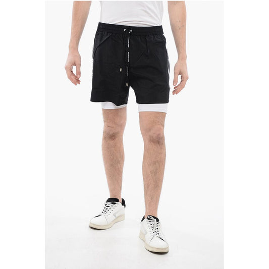 Double-layered Running Shorts with Side Logoed Bands