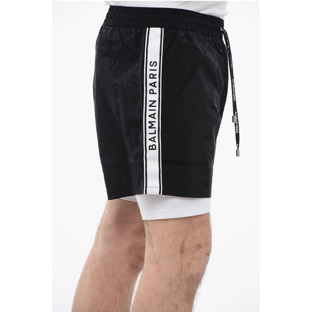 Double-layered Running Shorts with Side Logoed Bands