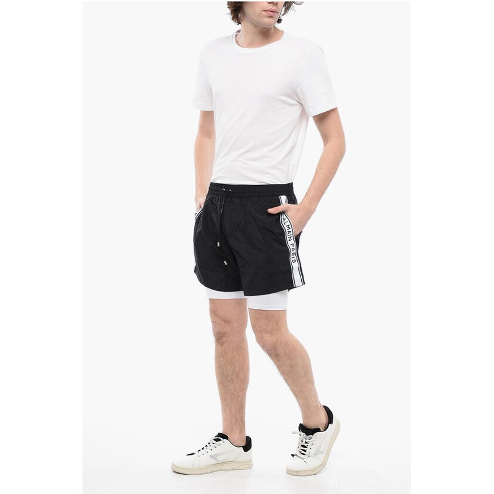 Double-layered Running Shorts with Side Logoed Bands