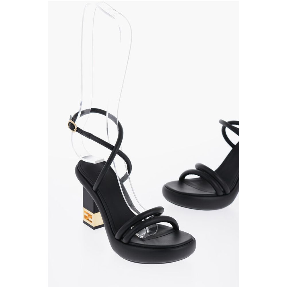 Logoed Heel Leather Sandals 10cm