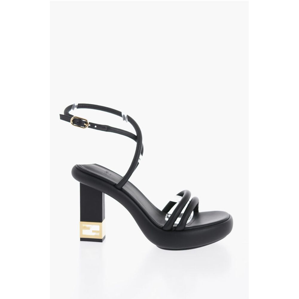 Logoed Heel Leather Sandals 10cm