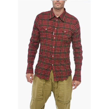 Check-patterned Shirt with Wrinkled Effect