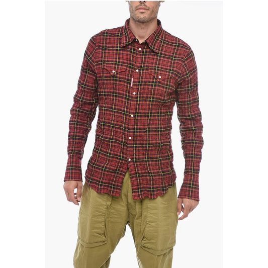 Check-patterned Shirt with Wrinkled Effect