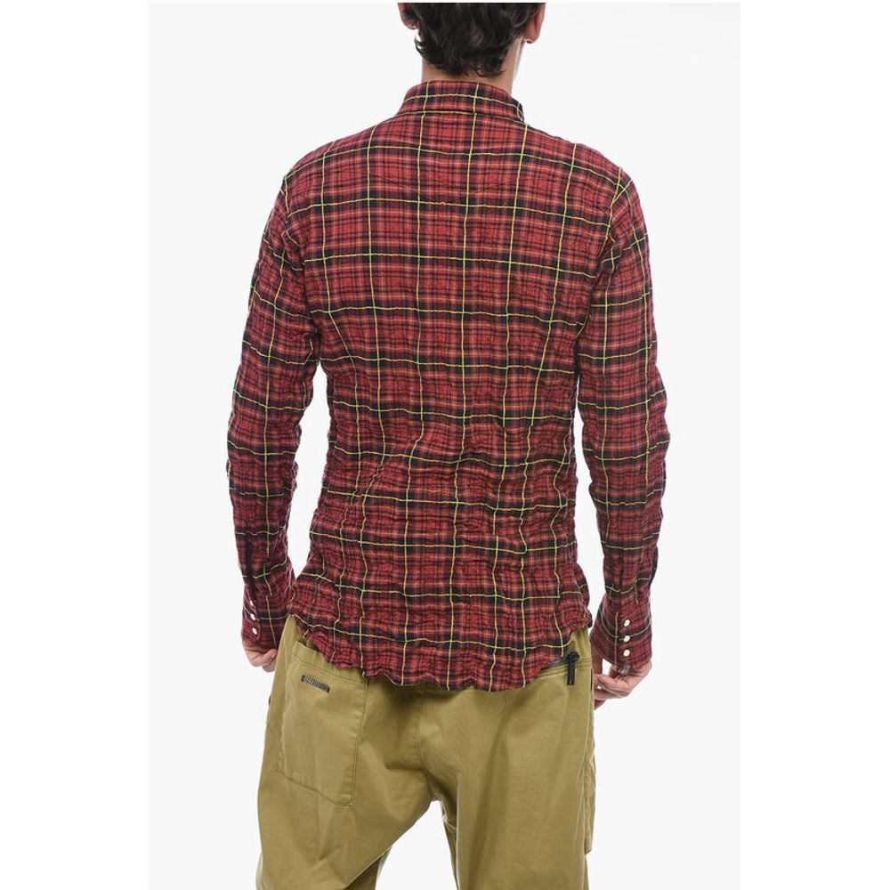 Check-patterned Shirt with Wrinkled Effect