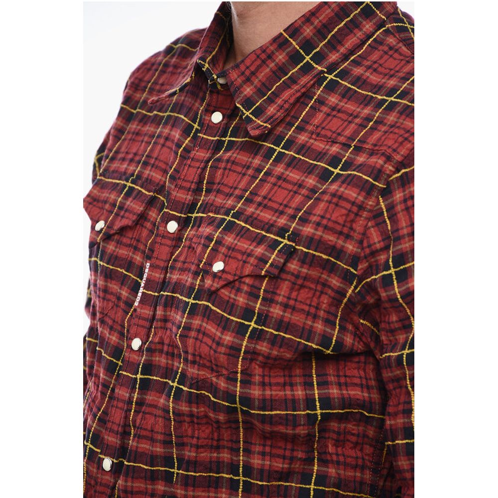 Check-patterned Shirt with Wrinkled Effect