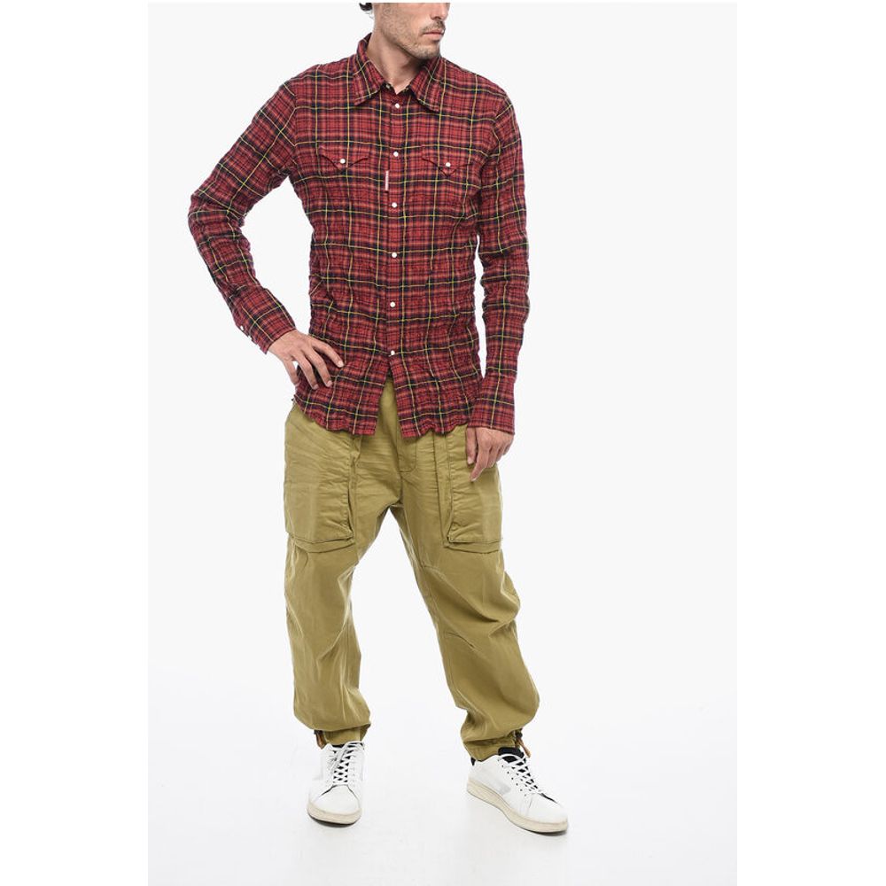 Check-patterned Shirt with Wrinkled Effect